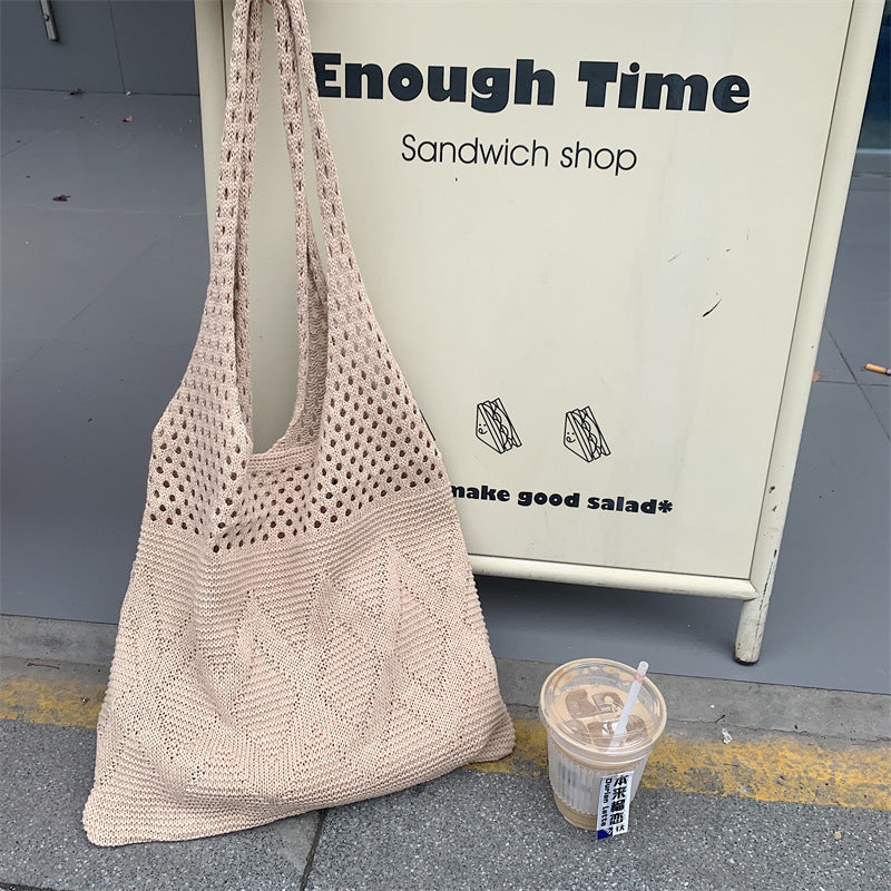 Trendy Solid Color Hollow Knit Shoulder Bag 6W10BBG1768