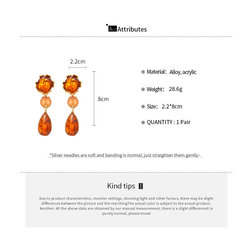 Maillard Amber Acrylic Teardrop Long Dangle Earrings 6W6JER944