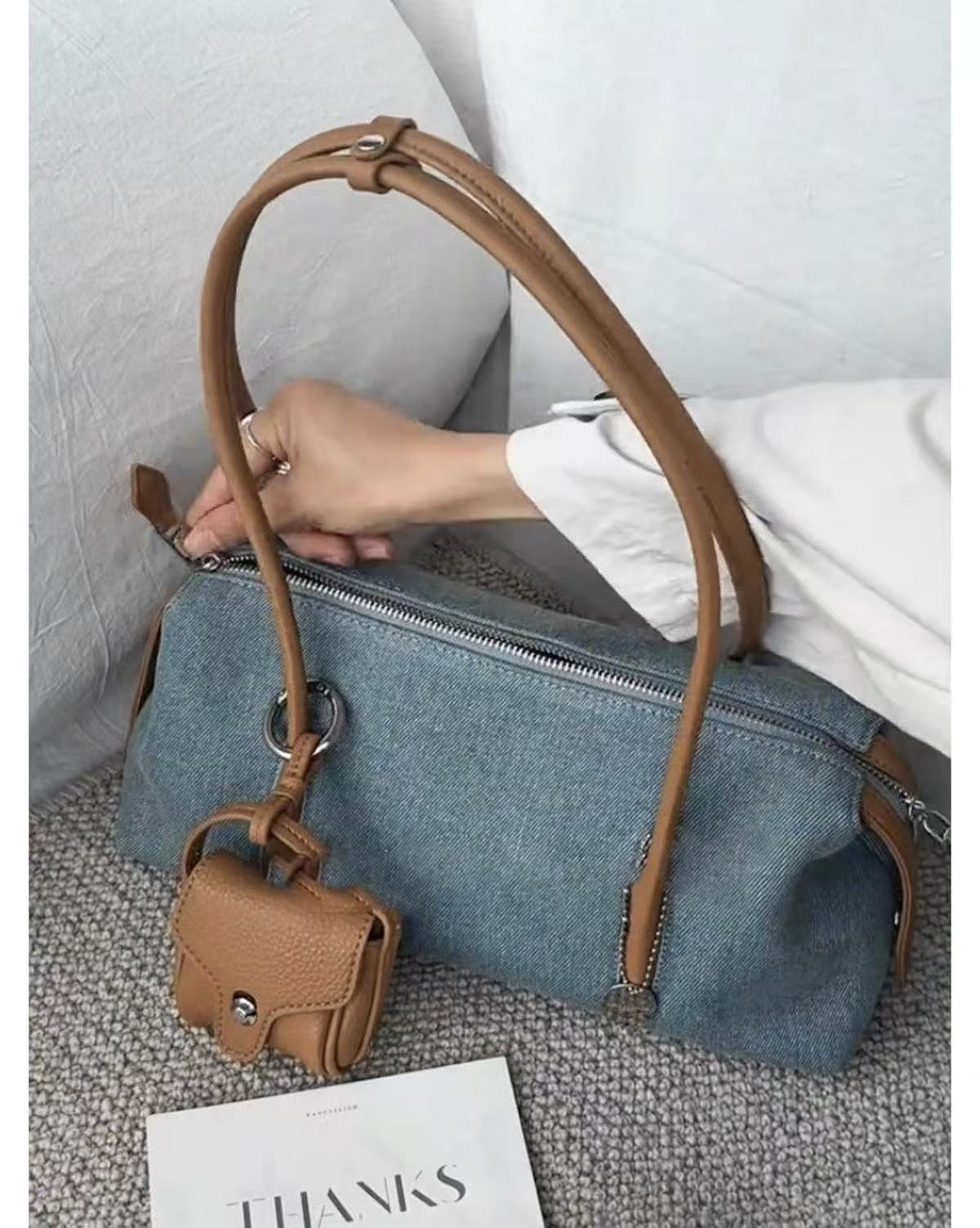 (No Mini Bag)Denim Large Capacity Color Block Shoulder Bag 6W10BBG1873