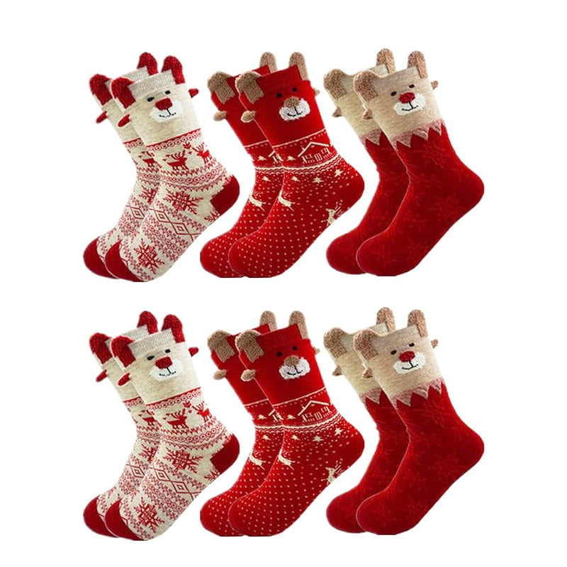 3D Ear Christmas Reindeer Crew Socks 6W8FSO907
