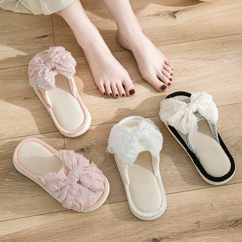 Linen Bowknot Slide Slippers - DippedShop Wholesale - #0563