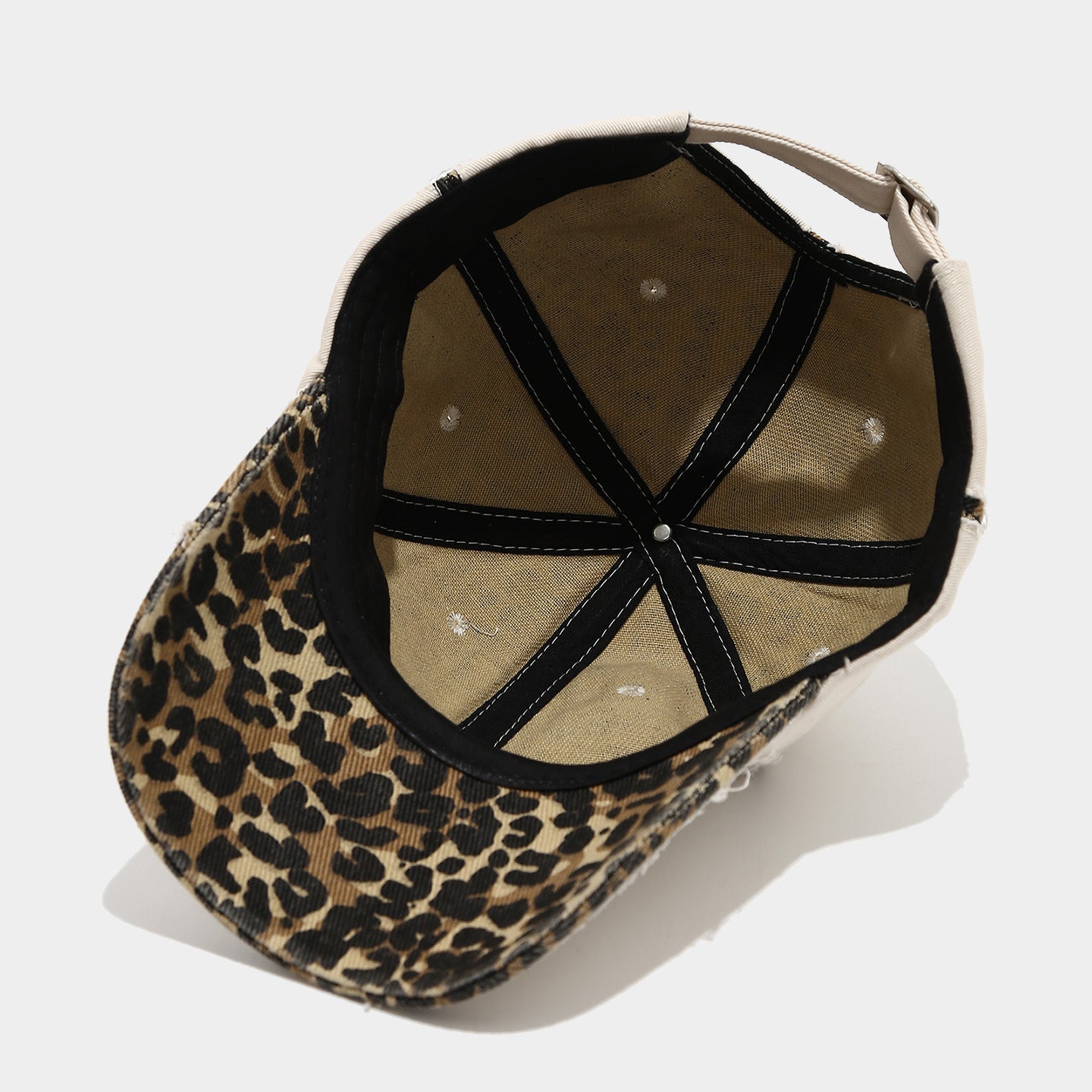 Casual Leopard Trim Frayed Baseball Cap 8BK6HAT183L
