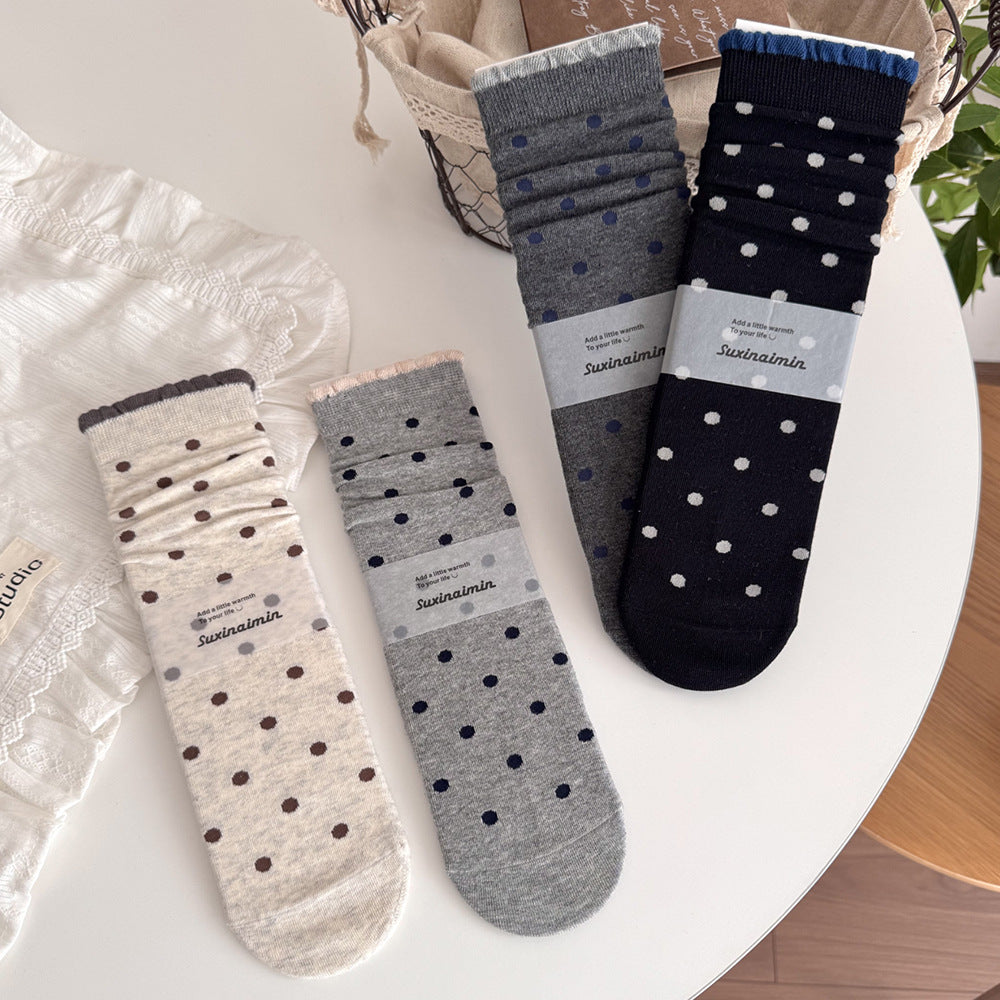 Polka Dot Ruffled Crew Socks - DippedShop Wholesale - #7747