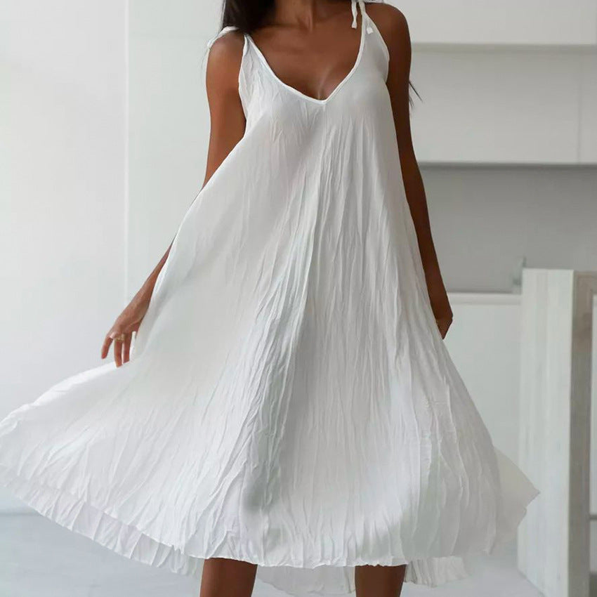 V-Neck String Shoulder Dress - DippedShop Wholesale - #9155