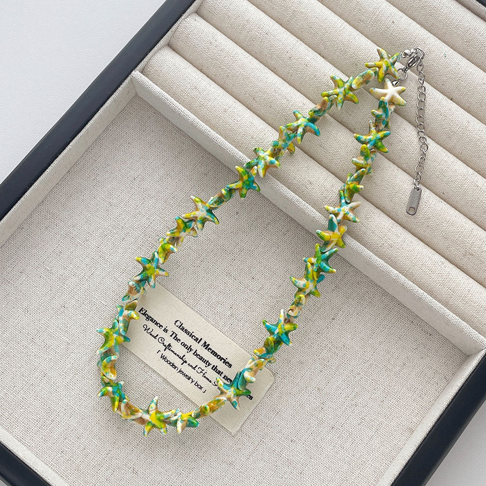 Vintage Turquoise Starfish Beaded Choker Necklace DP25D760