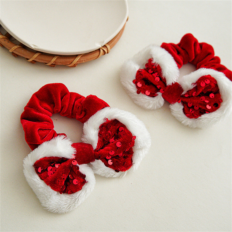Cute Red Sequins Bowknot Velet Hair Scrunchie 6W6HSR436
