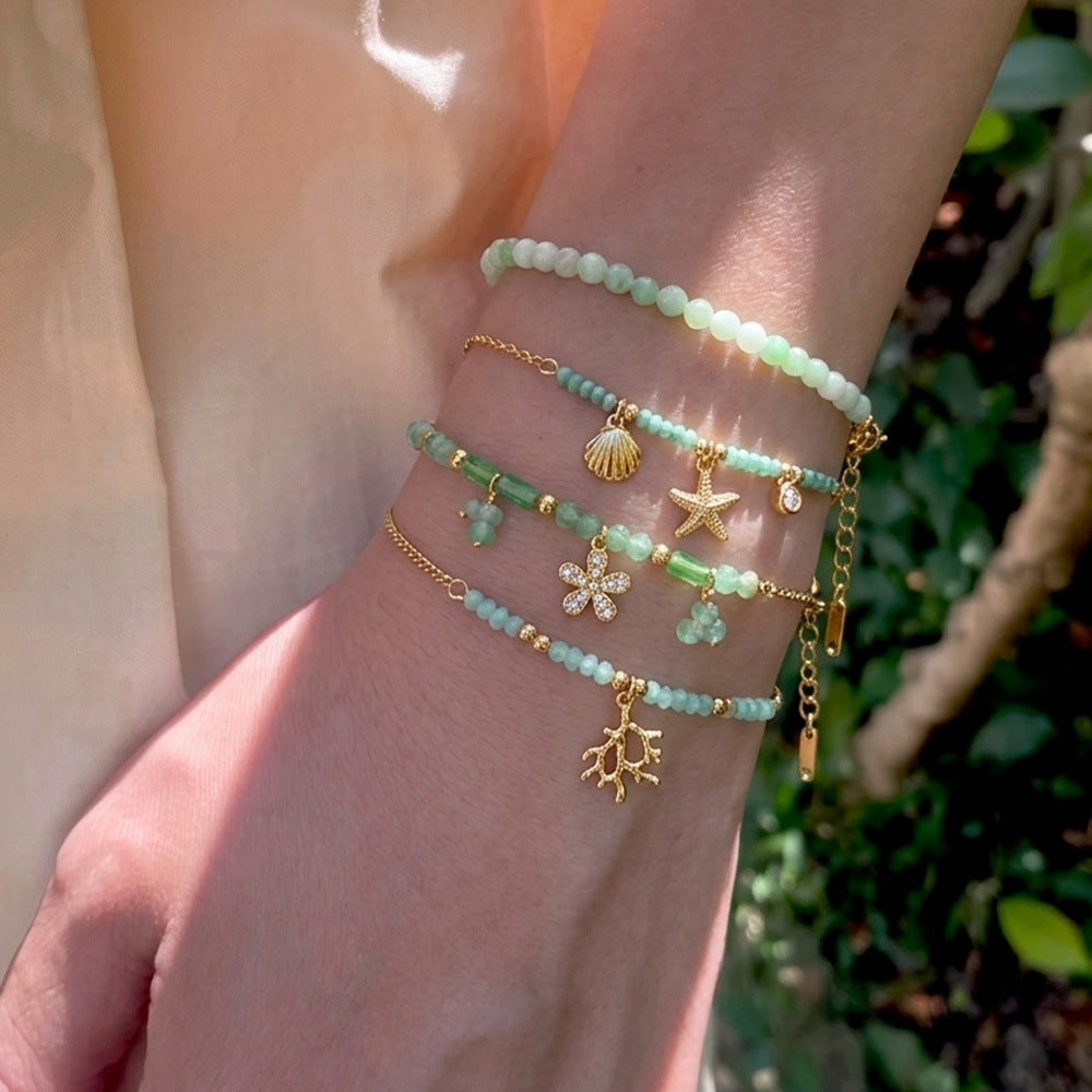 Fresh Starfish Shell Pendnat Beaded Chain Bracelets 6W6JBR496
