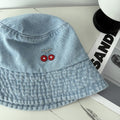 Cute Bowknot Cherry Embroidery Denim Bucket Hat MK2BW6W6HAT70