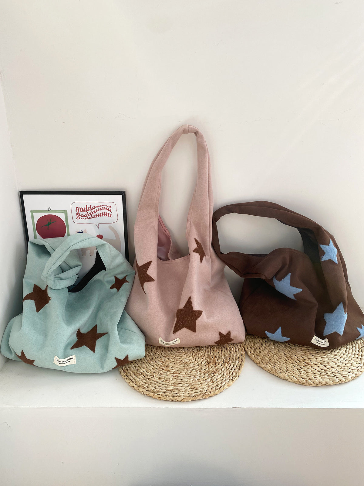 Casual Star Embroidery Large Capacity Shoulder Bag 6W10BBG2362