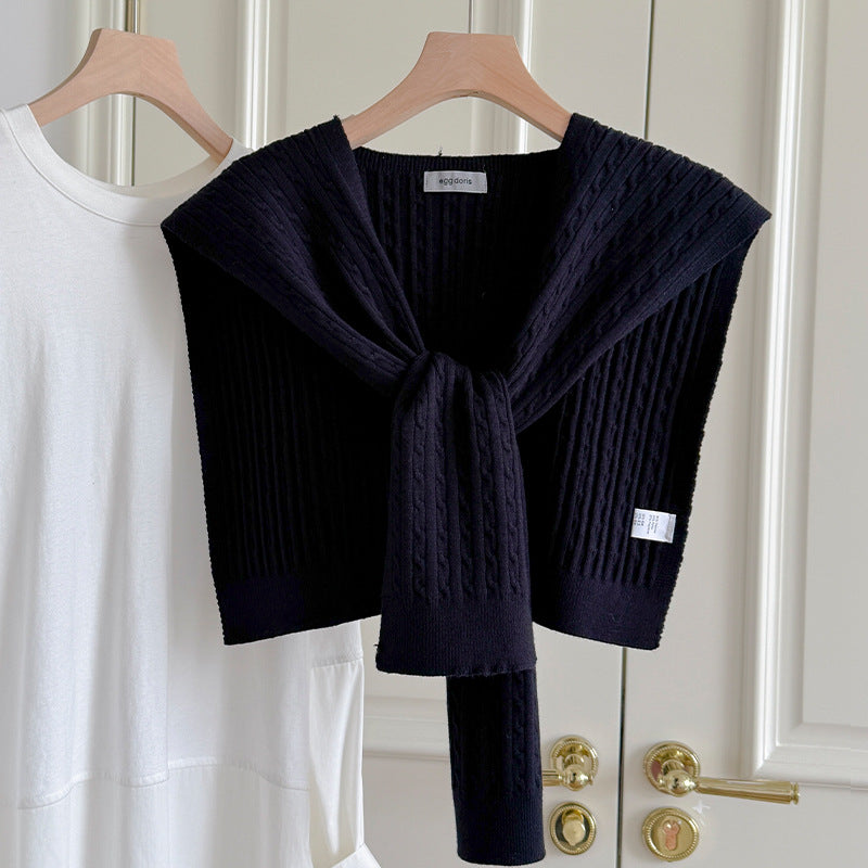 Trendy Cable Knit Solid Color Sweater Shawl 6W6NSC54