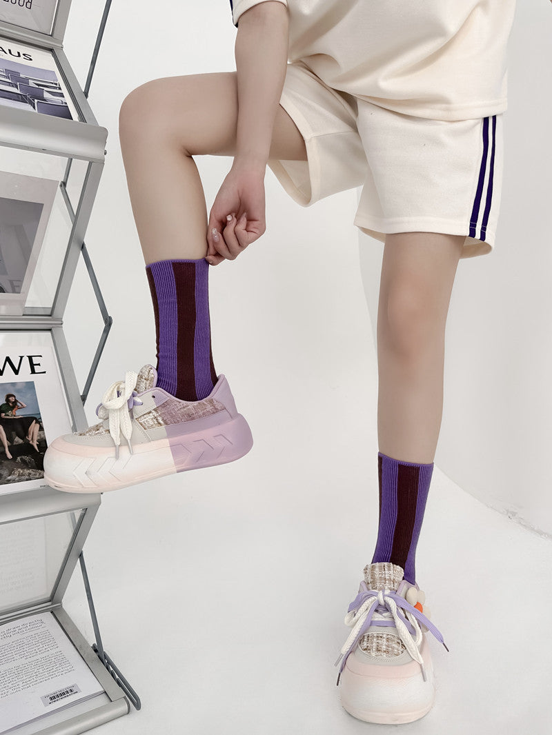 Vibrant Color Block Vertical Striped Crew Socks 6W8FSO667