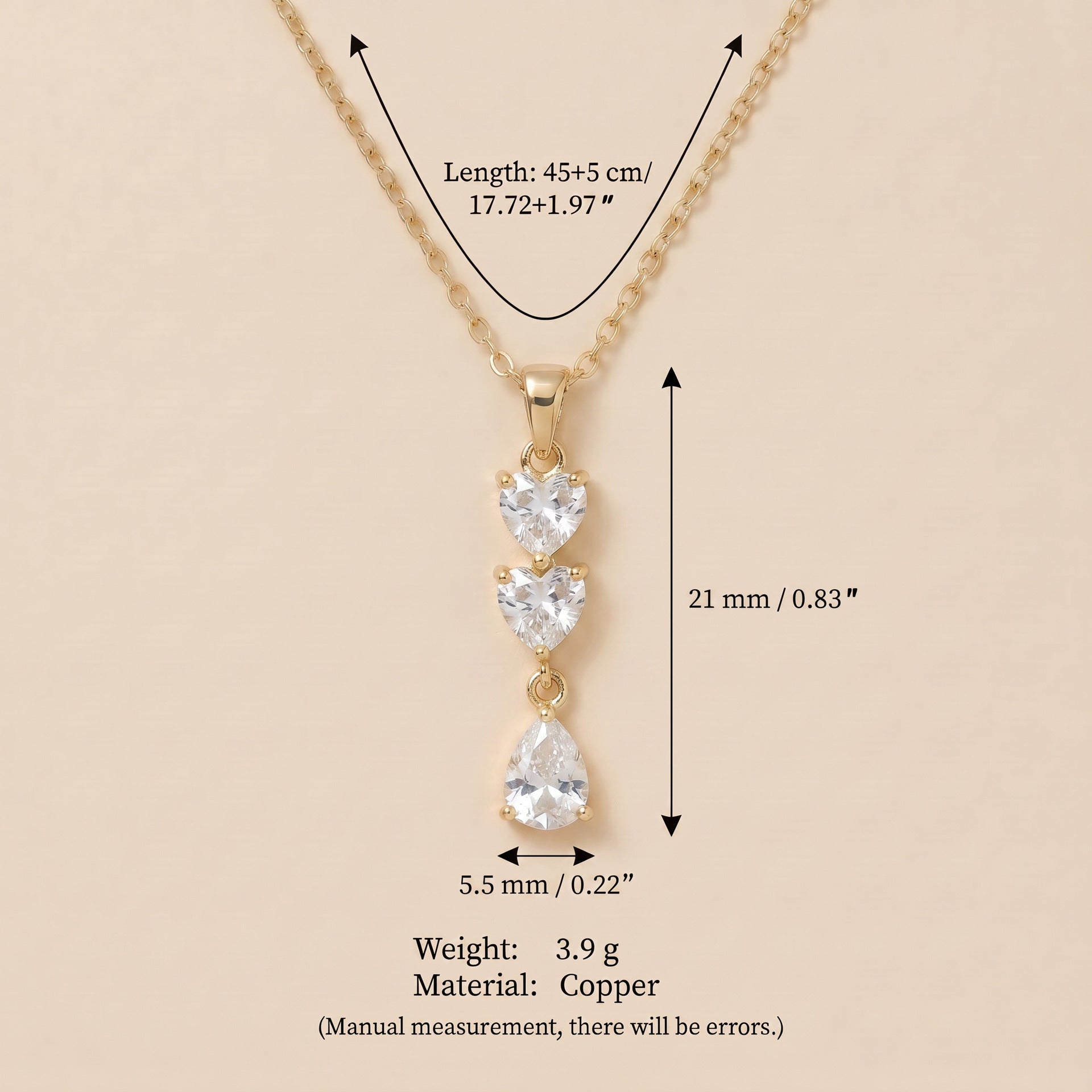 Elegant Gold Plated Heart Rhinestones Pendant Necklace 6W6JNC643