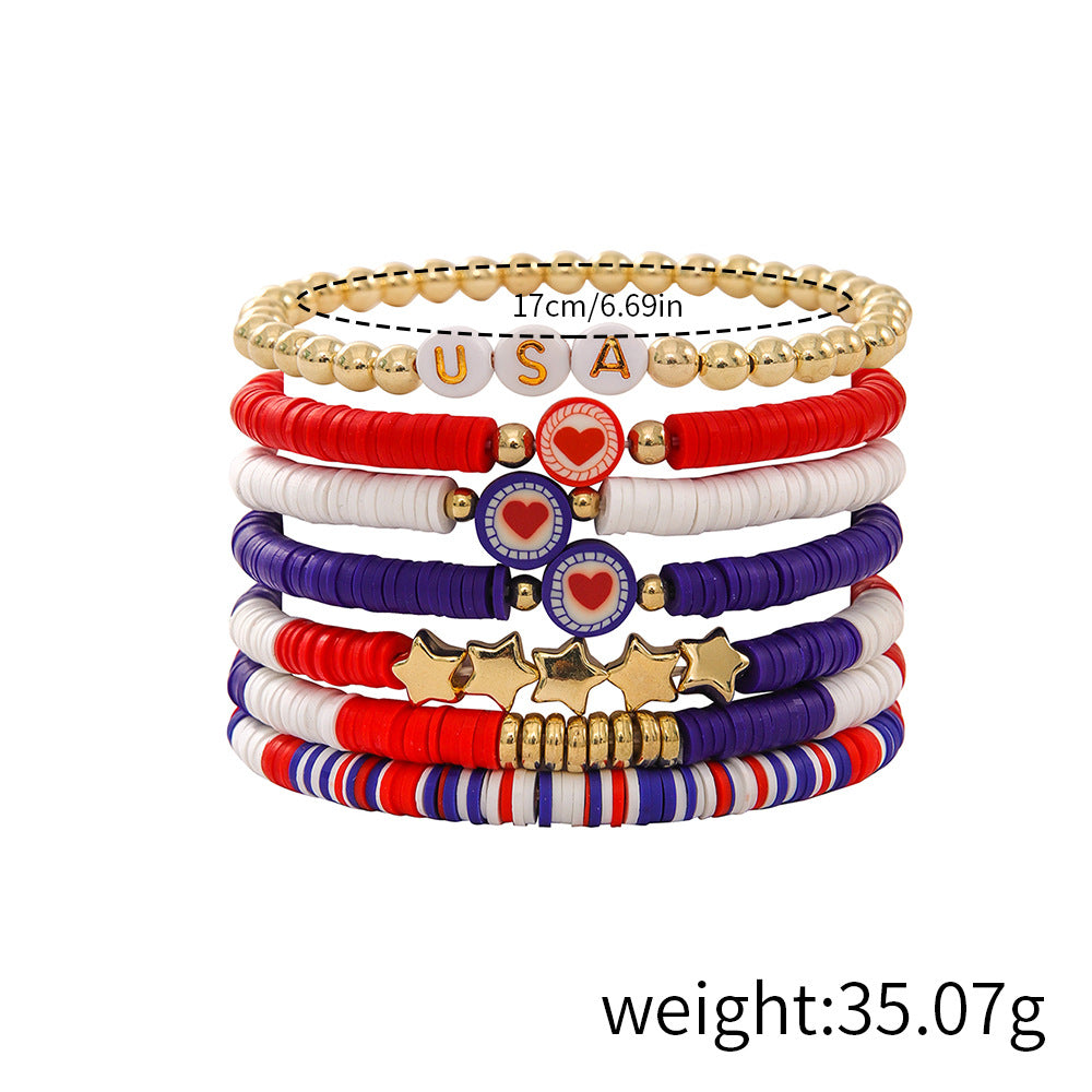 Stylish USA Flag Elastic Beaded Chain Bracelets Set 8ZA6JBR301L