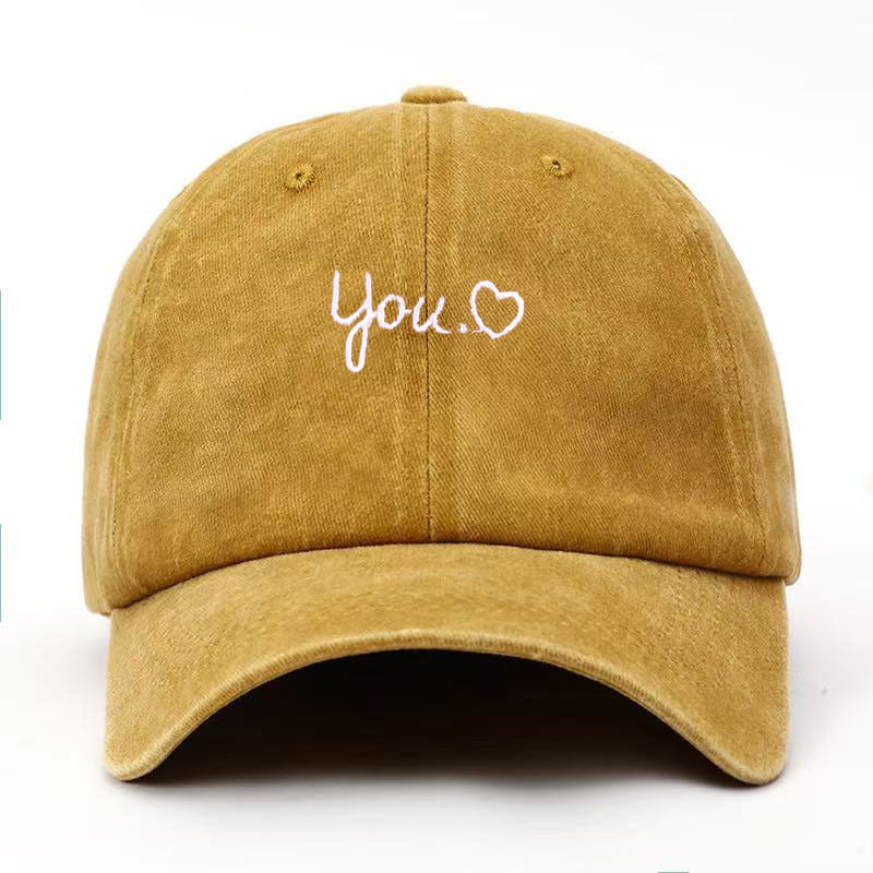 Vintage Washed Letter Heart Embroidery Baseball Cap MK2BW6W6HAT89