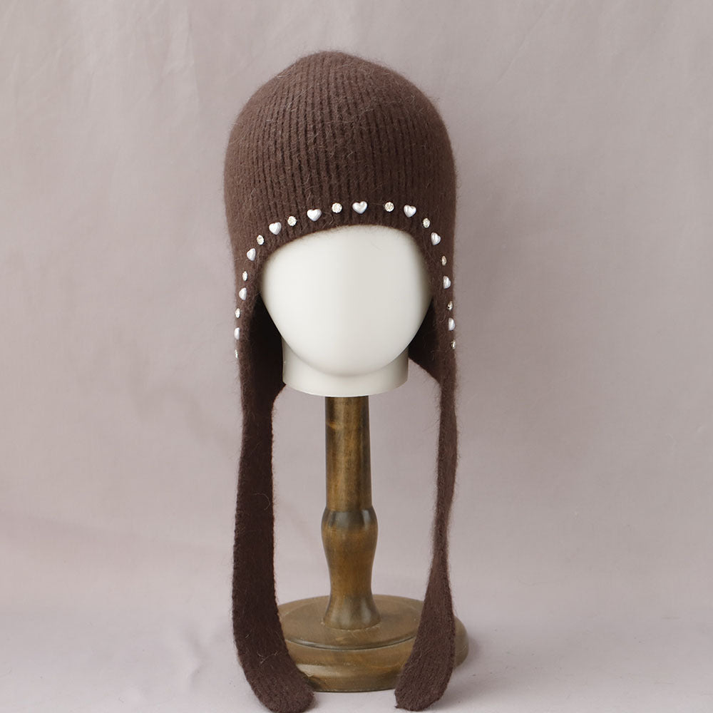 Pearl Rhinestone Angora Trapper Beanie 6W6HAT698