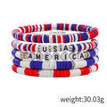 Stylish USA Flag Elastic Beaded Chain Bracelets Set 8ZA6JBR301L