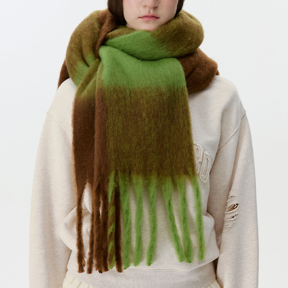 Fluffy Colorblock Oversized Plaid Scarf - DippedShop Wholesale - #6099