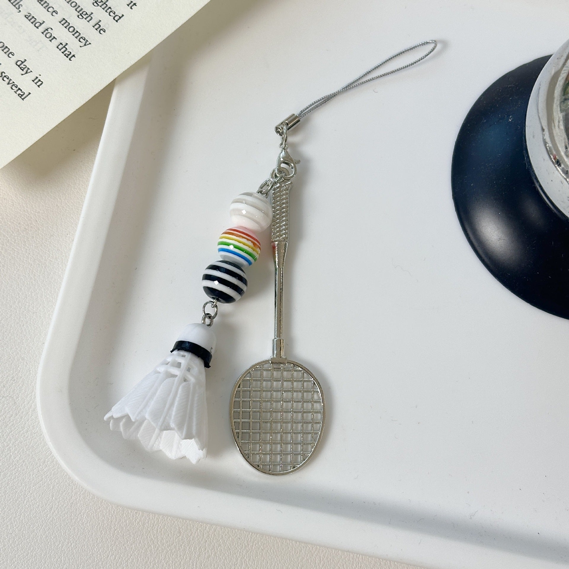 Creative Beaded Chain Badminton Racket Pendant Keychain 6W10BBC354
