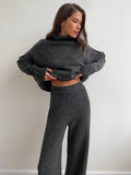 Loose High Collar Knit Set - DippedShop Wholesale - #3059