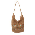 Boho-Style Hollow Straw Woven Beaded Shoulder Bag MK2BK6W10BBG14