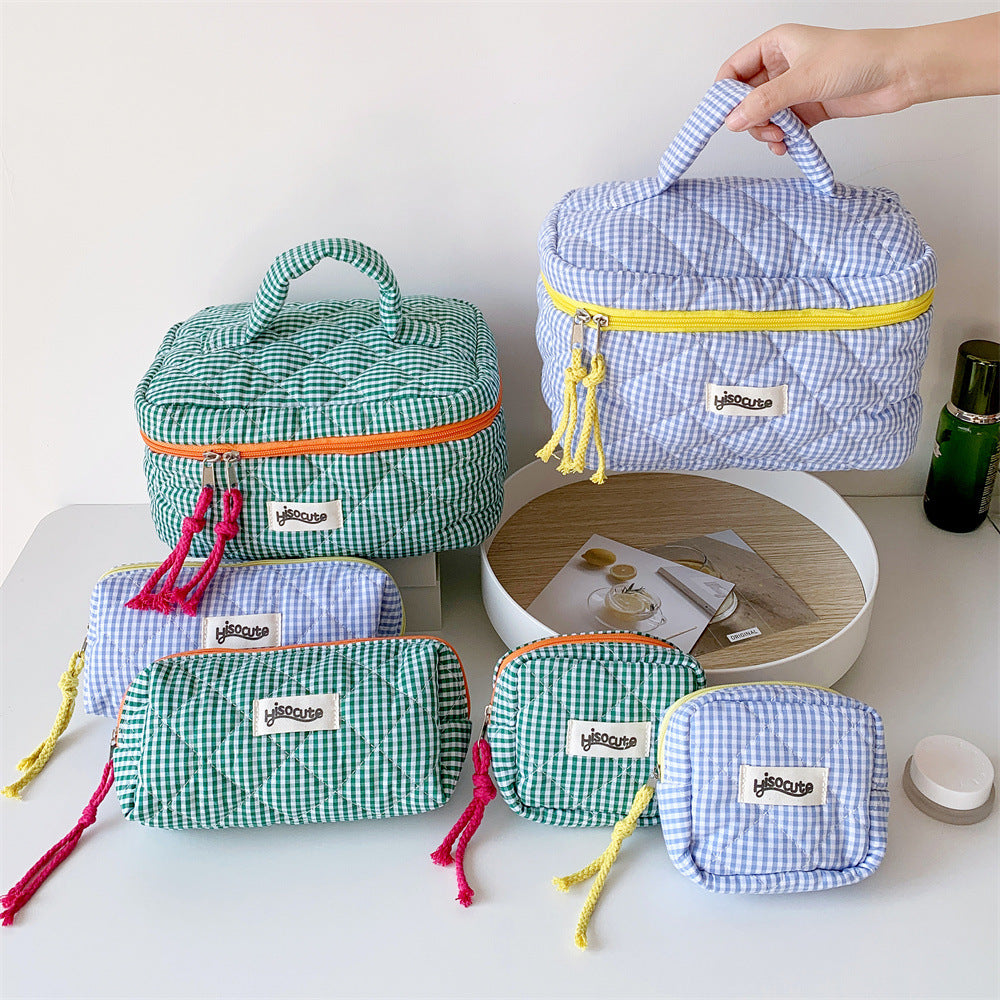 Color Block Plaid Large Capacity Makeup Bag MK2BW6S10BOB57