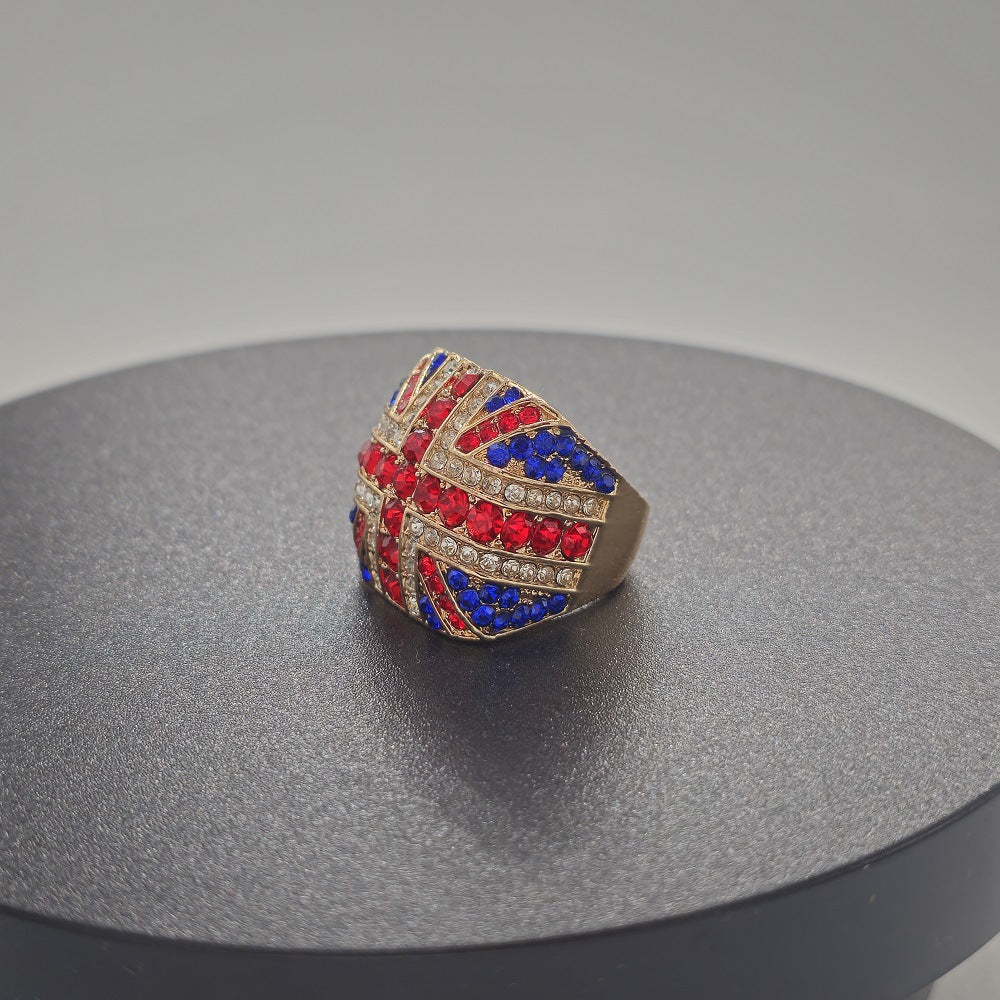 Stylish UK Flag Sparkling Zirconia Chunky Ring 8ZA6JRG208T