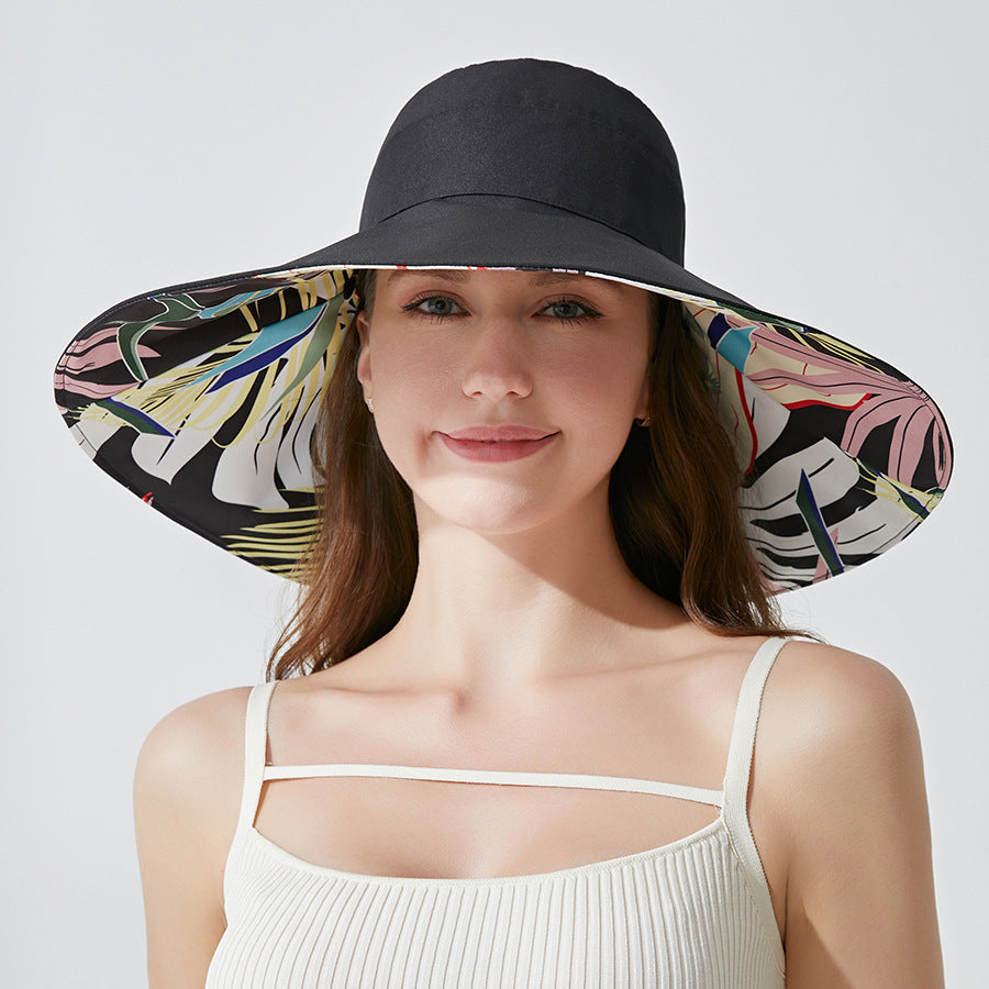 Simple Floral Print Reversible Wide Brim Bucket Hat 8BK6HAT160T