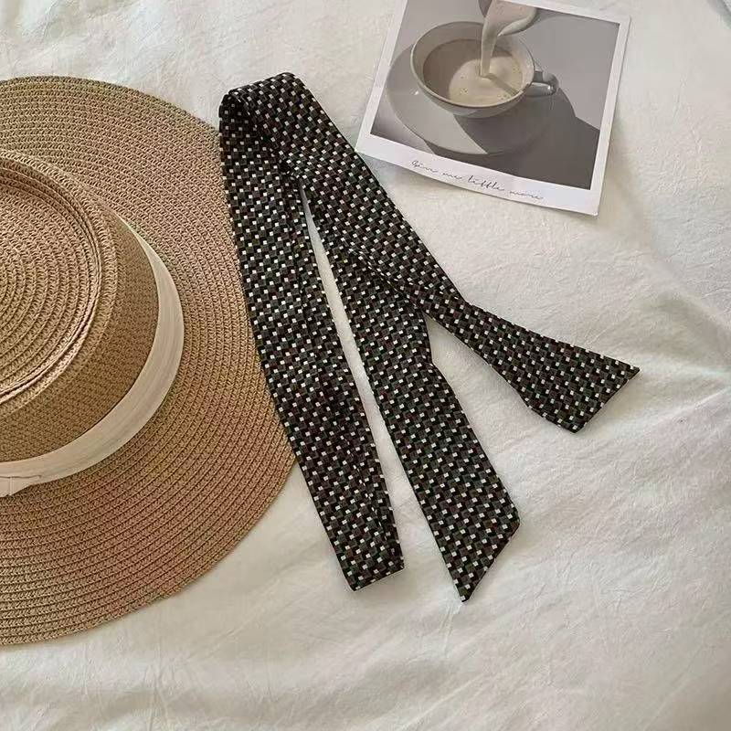 Retro Polka Dots Narrow Lightweight Silk Scarf MK2BLW6W6NSI62