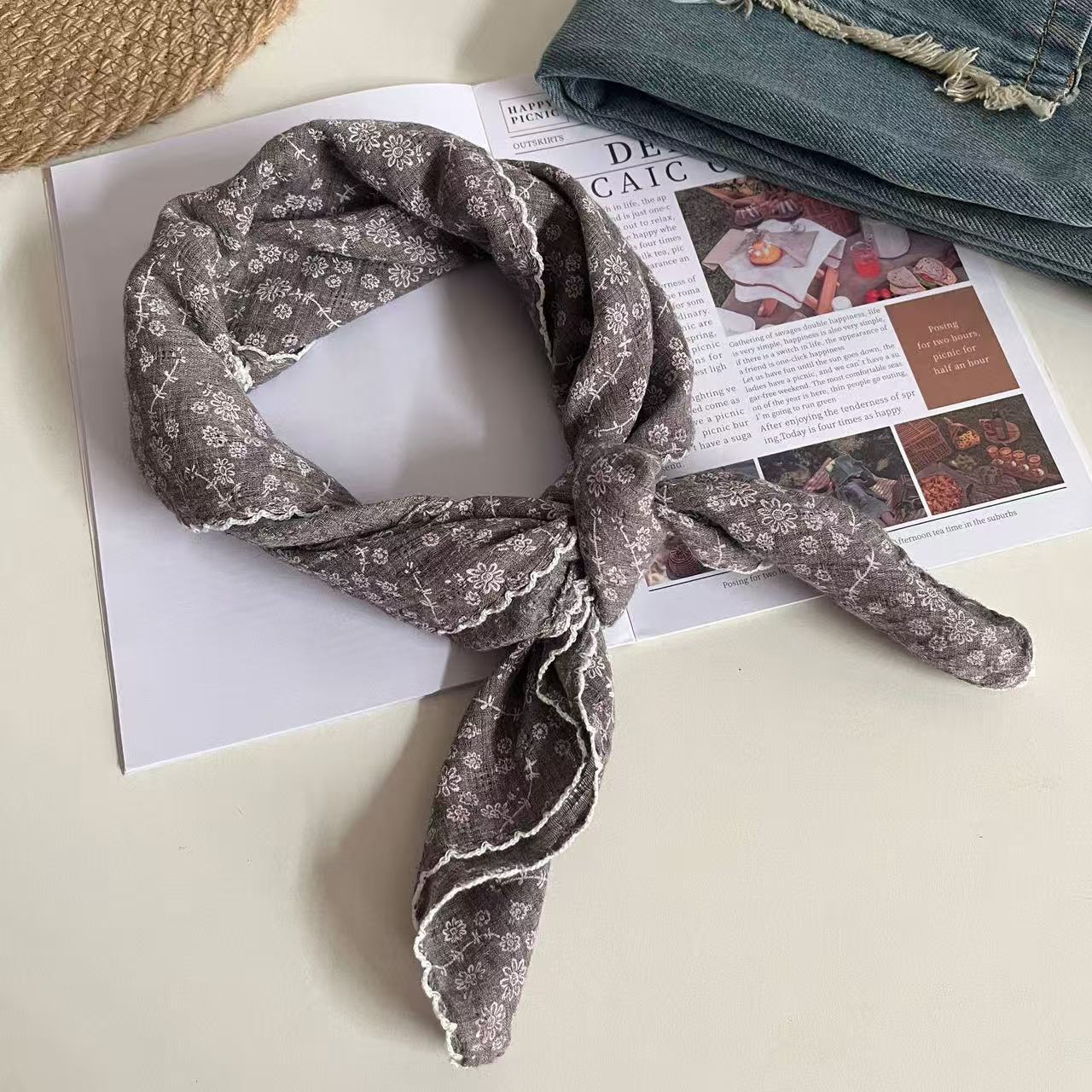 Vintage Floral Print Neckerchief Head Scarf MK2BW6W6NSI16