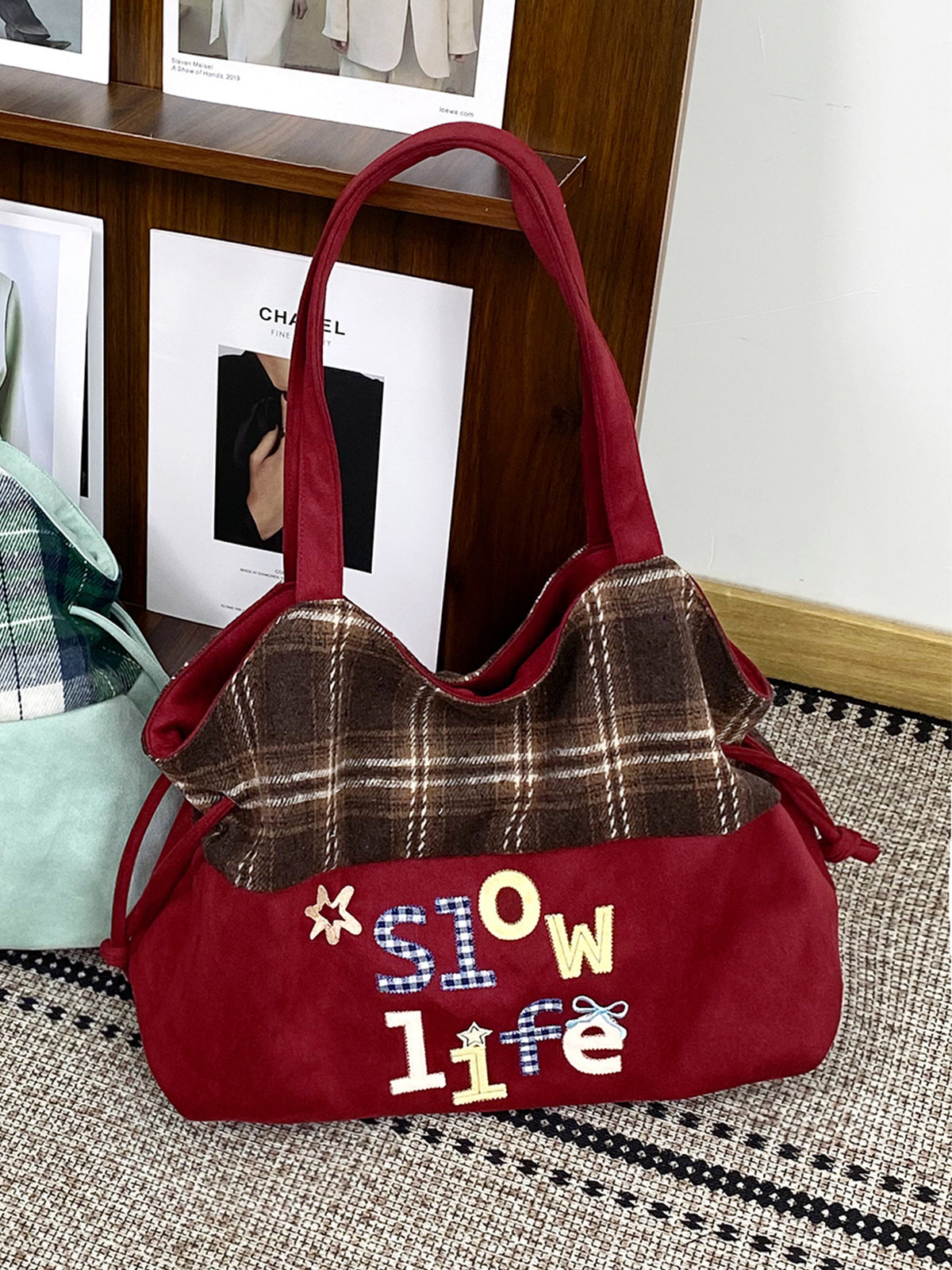 Plaid Drawstring Shoulder Bag - DippedShop Wholesale - #8435