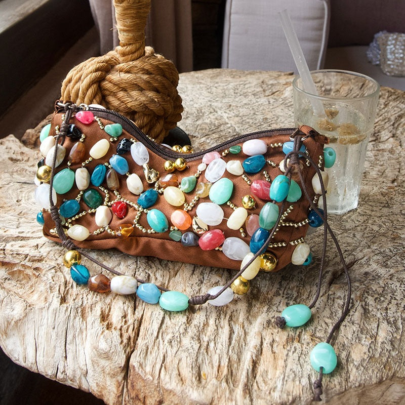 Boho Colorful Stone Beaded Shoulder Bag 8BW6BBG419