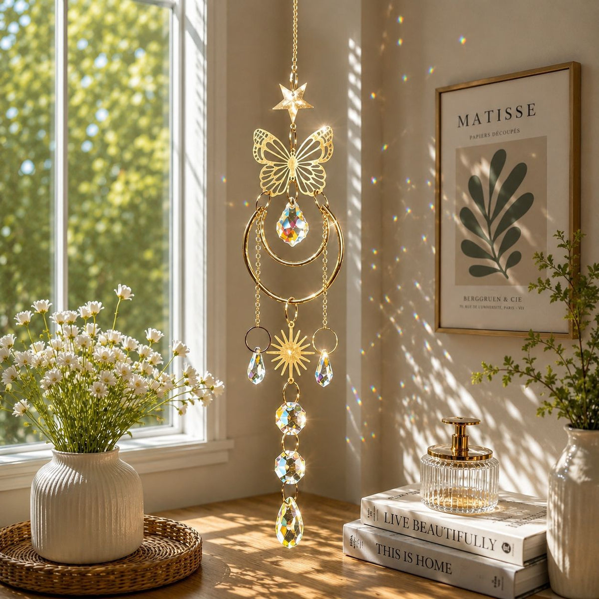 Elegant Butterfly Pendant Crystal Sun Catcher Wind Chime 6H7HLS205