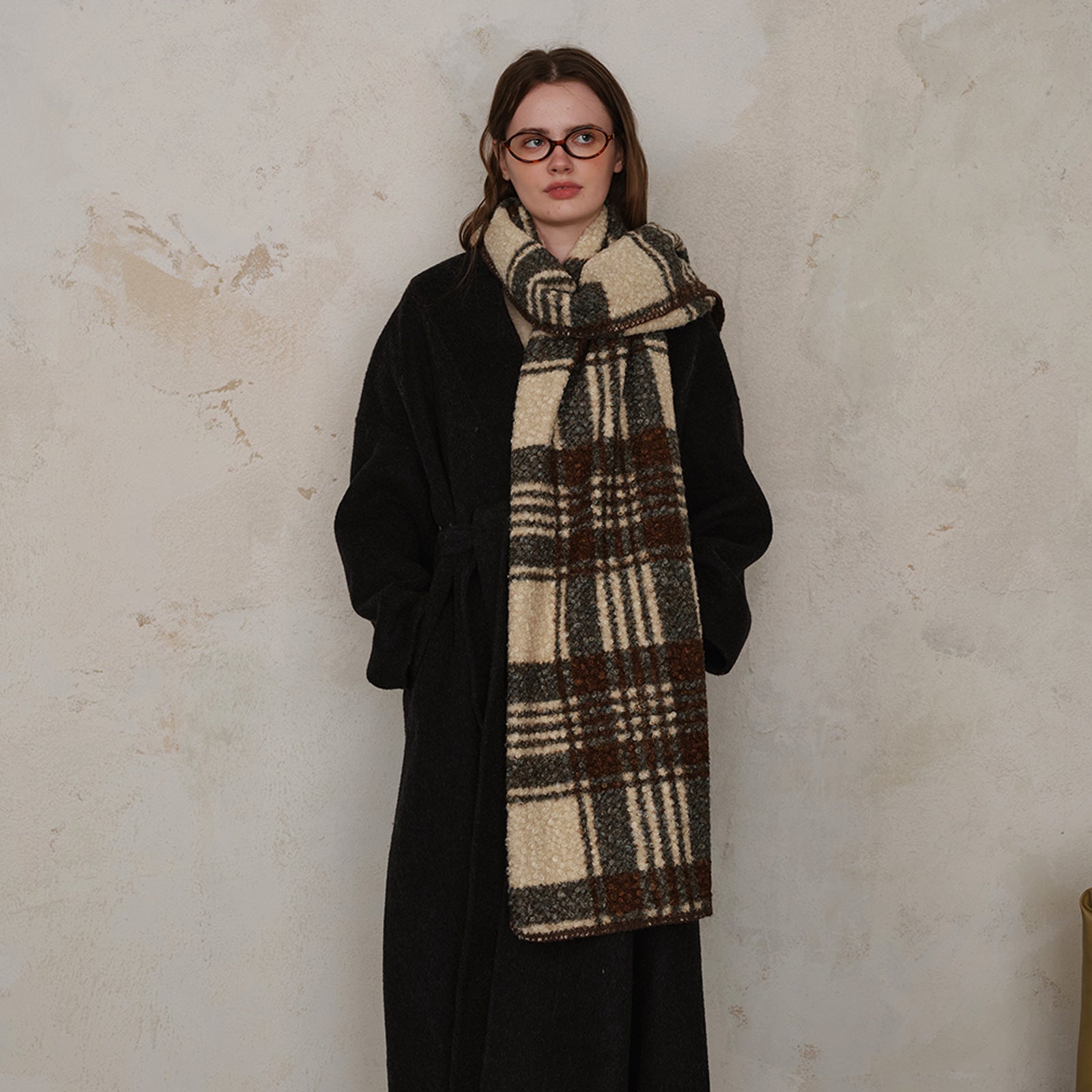Color Block Plaid Sherpa Fleece Scarf 6W6NSW297