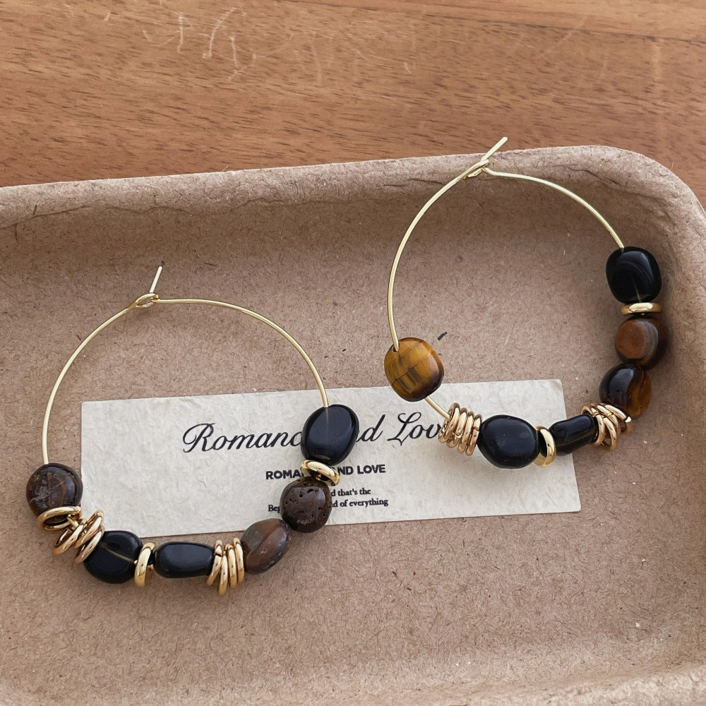 Boho Beaded Stone Hoops - DippedShop Wholesale - #7571