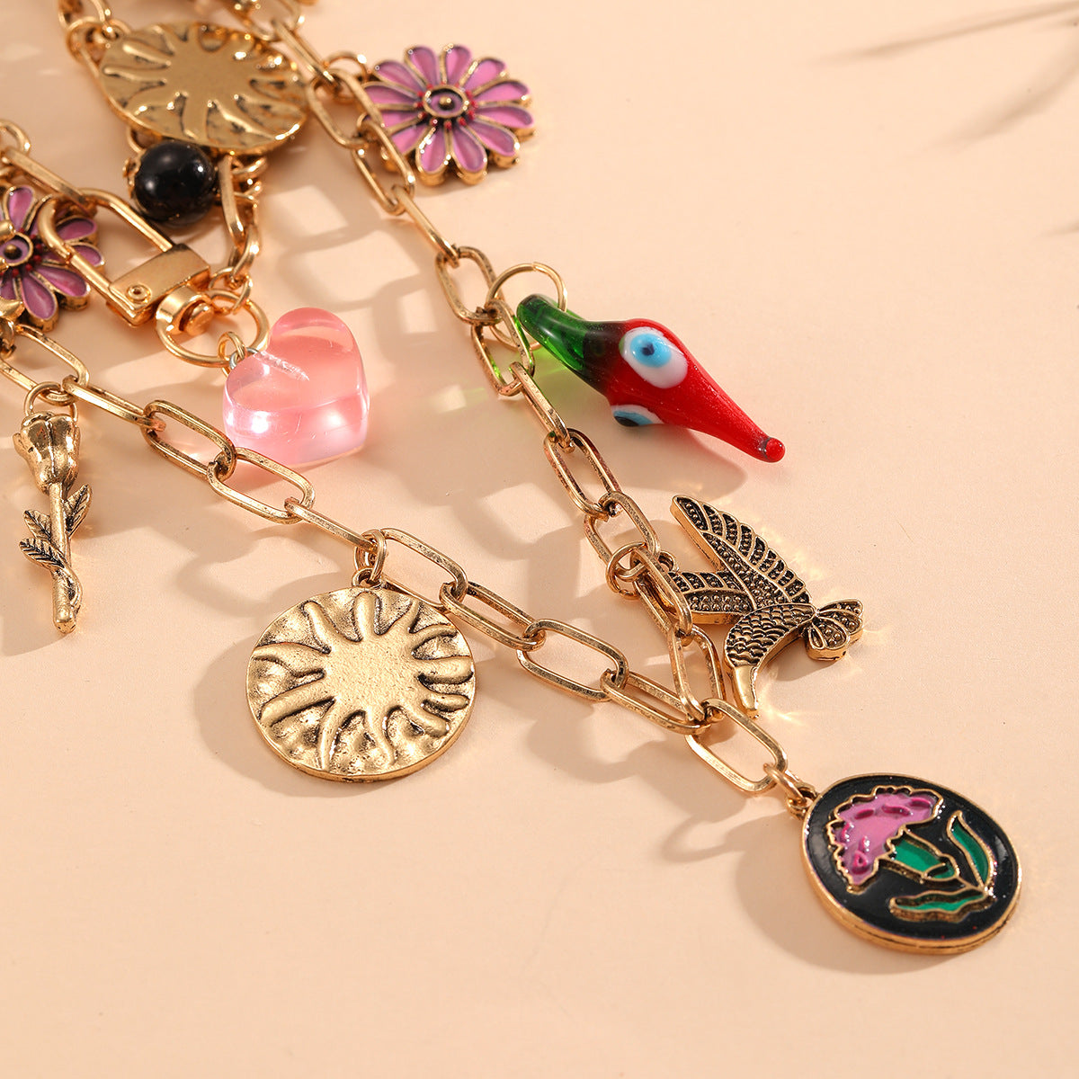 Trendy Double Layer Floral Heart Pendant Necklace 6W6JNC626