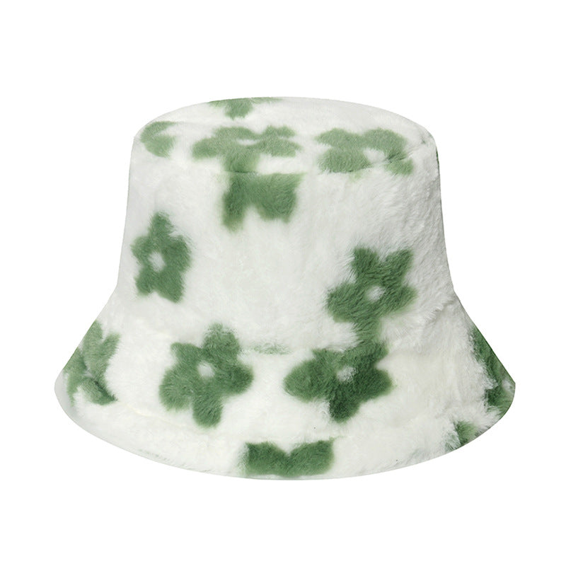 Cute Floral Print Color Block Plush Bucket Hat 6W6HAT822