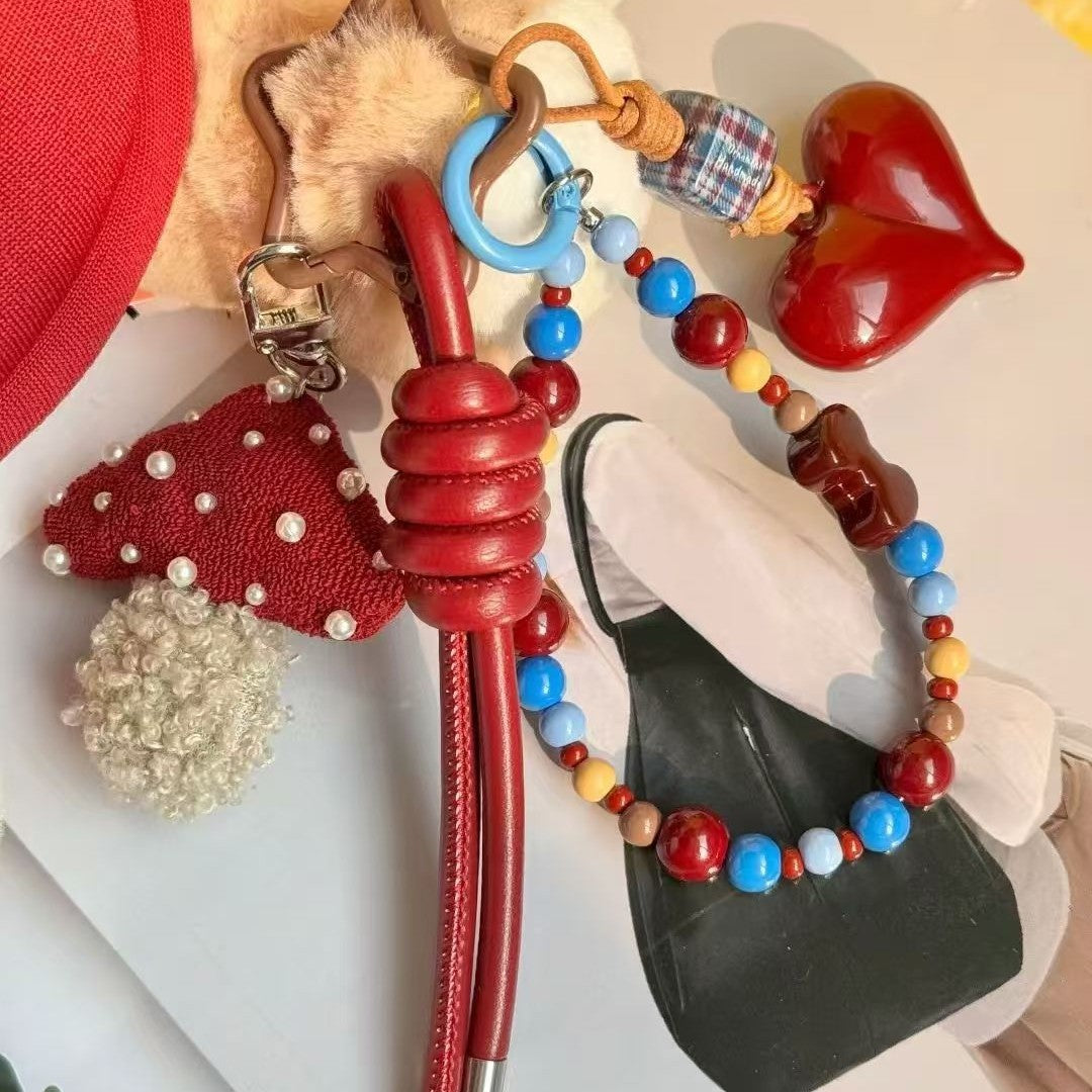 Vintage Mushroom Beaded Chain Bag Charm 6W10BBC402