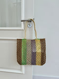 Color Block Straw Tote Bag - DippedShop Wholesale - #6355