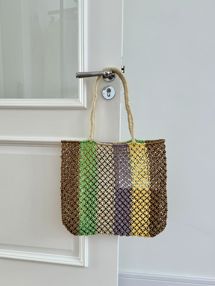 Color Block Straw Tote Bag - DippedShop Wholesale - #6355