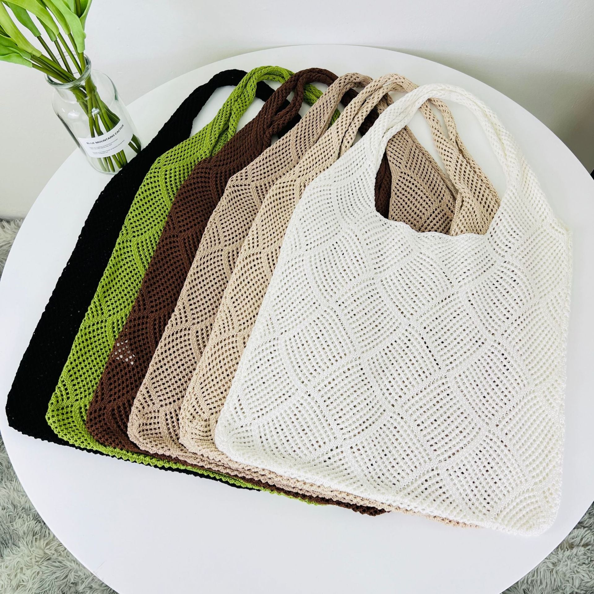 Solid Color Hollow Knit Bag - DippedShop Wholesale - #9091