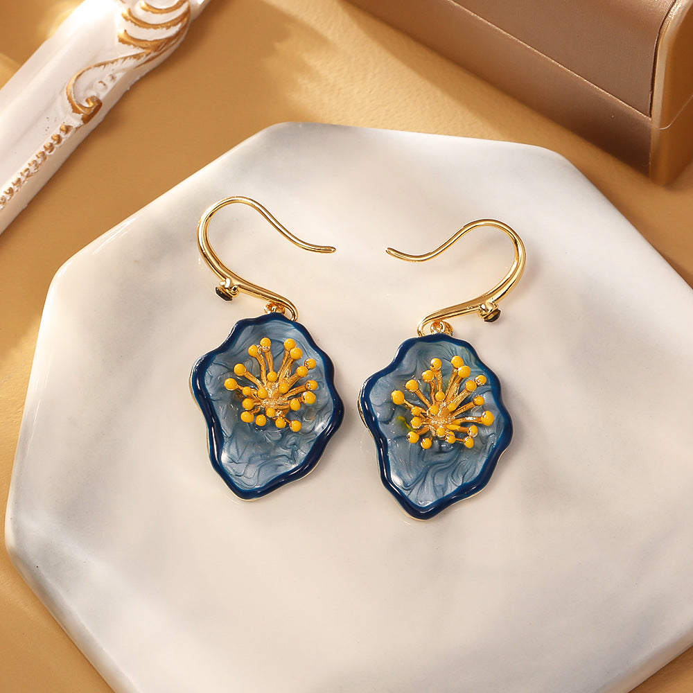 Retro Flower Enamel Dangle Earrings - DippedShop Wholesale - #3891