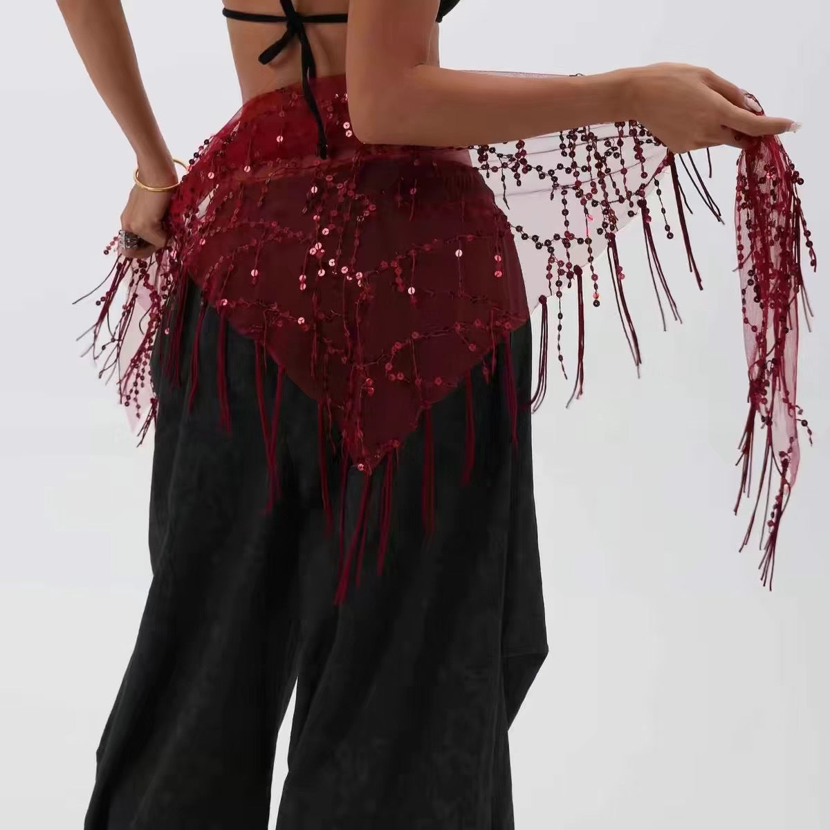 Colorful Beely Dance Sequin Tassel Triangle Hip Scarf 6W1SL18