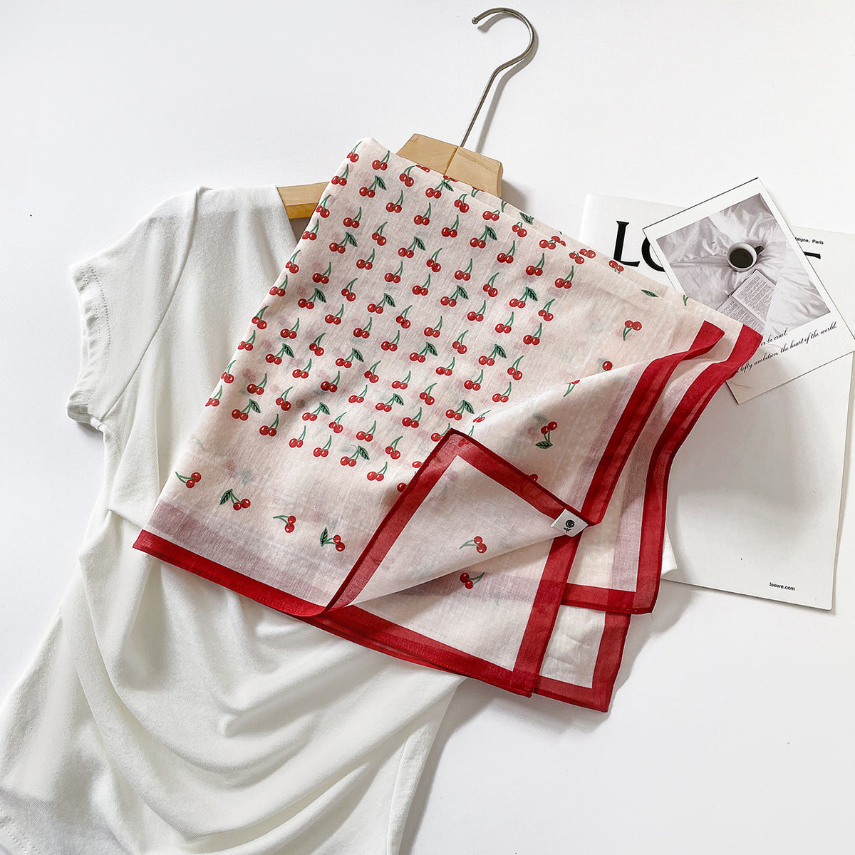 Cherry Print Silk Scarf - DippedShop Wholesale - #4307