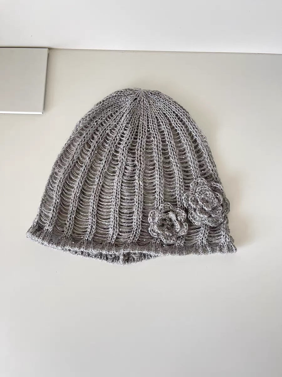 3D Floral Knit Beanie - DippedShop Wholesale - #7171