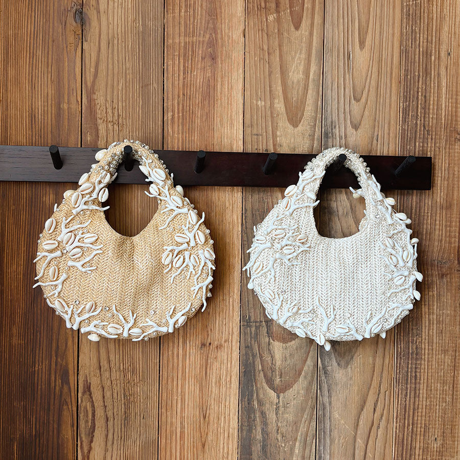 Stylish Crescent Straw Woven Coral Handbag 8CW6BBG508T