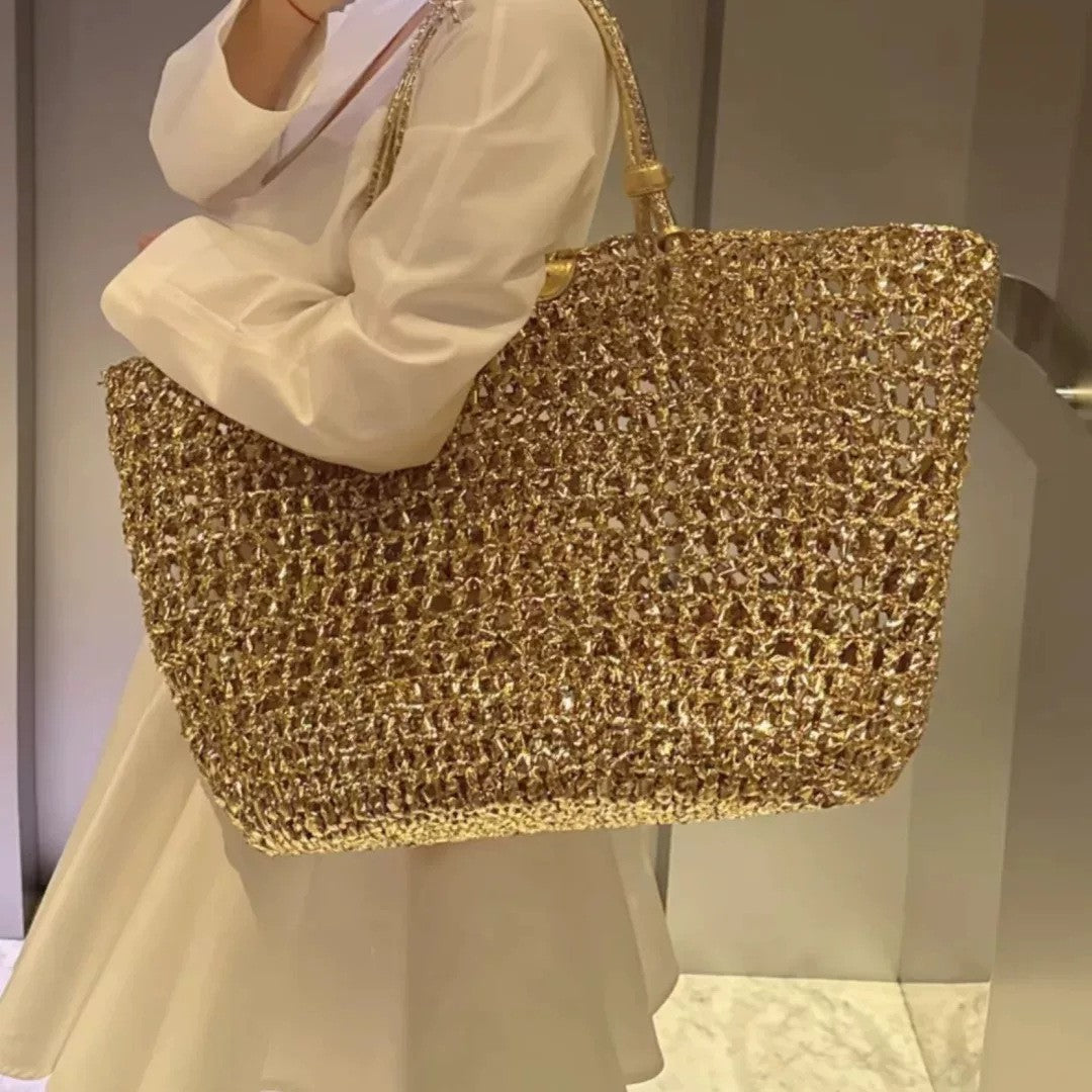 Stylish Gold Hollow Out Large Capacity Tote Bag MK2BK6W10BBG08
