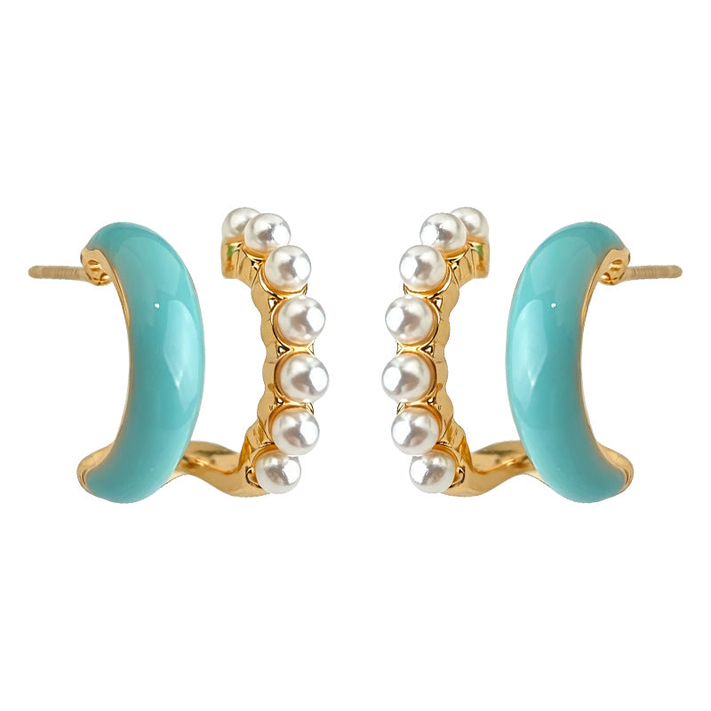 Trendy Enamel Pearl Geometric Stud Earrings 6W6JER613