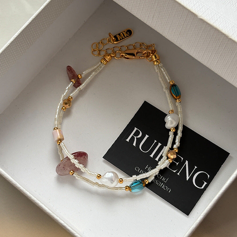 Double Layered Irregular Pearl Stone Beaded Bracelet 6W6JBR367