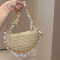 Trendy Straw Woven Pearl Tassel Underarm Bag 8CW6BBG510T