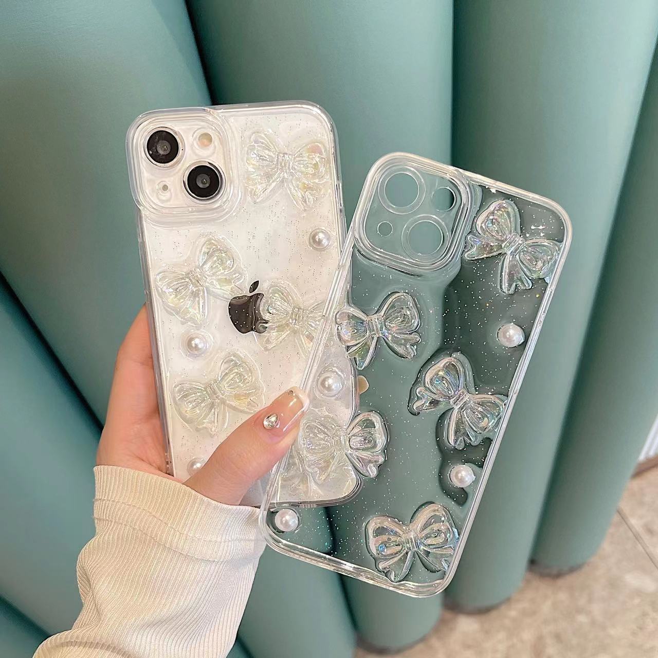 Glitter Bowknot Pearl Phone Case - DippedShop Wholesale - #2611